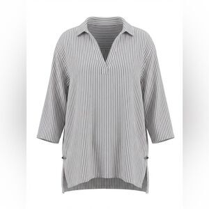 SIGRID OLSEN WOMENS LINEN BLOUSE SIZE 2X WHITE WITH STRIPES